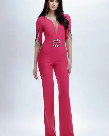 Salopeta eleganta cu franjuri si pantalon lung evazat