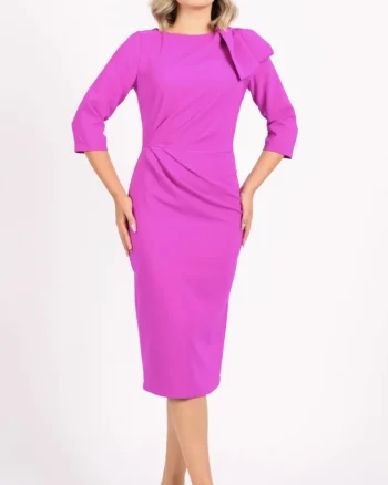 Rochie eleganta fucsia cu pense in zona taliei