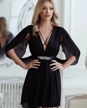 Rochie eleganta din voal cu striatii de culoare negru