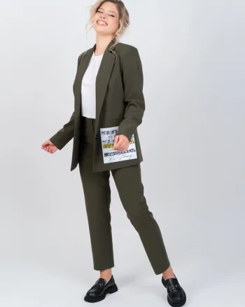 Sacou casual verde kaki cu imprimeu si buzunare laterale