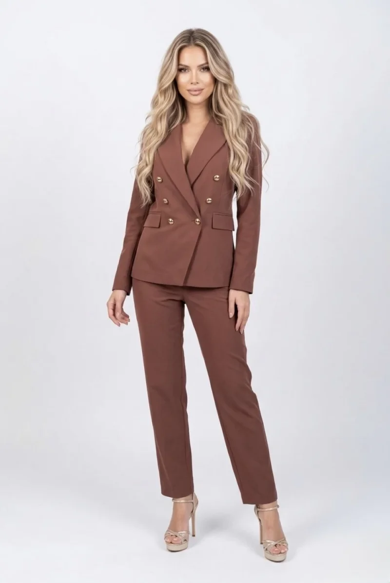 Pantaloni eleganti pana cu buzunare laterale si pense la talie