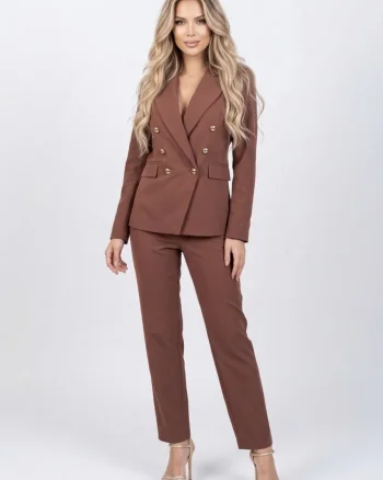 Pantaloni eleganti pana cu buzunare laterale si pense la talie