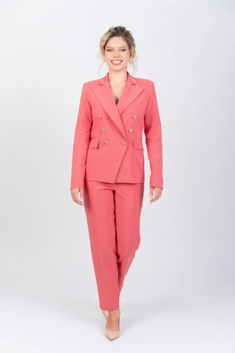 Sacou cambrat elegant corai cu buzunare laterale