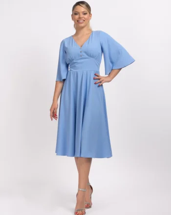 Rochie eleganta bleu cu croi in clos
