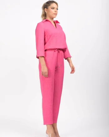 Pantaloni fucsia din vascoza cu buzunare laterale