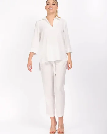 Bluza alba din vascoza cu decolteu in V si guler