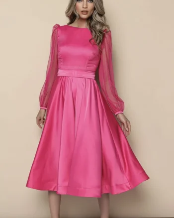 Rochie din tafta fucsia cu maneci transparente