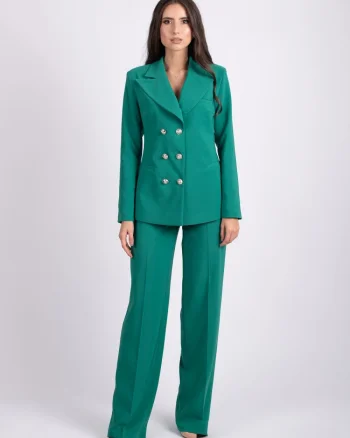 Pantaloni eleganti evazati cu talie inalta de culoare verde