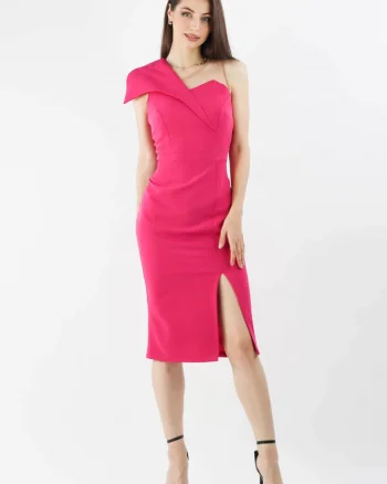 Rochie eleganta fucsia conica cu slit pe picior