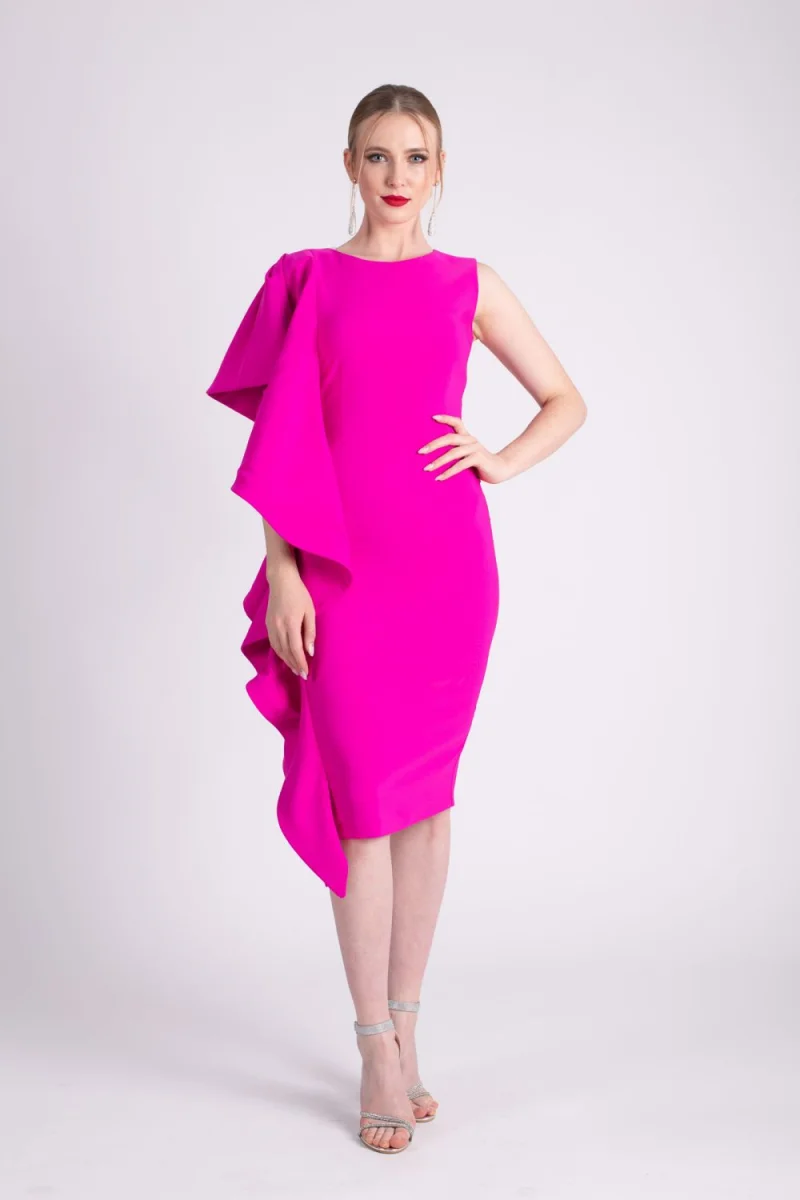 Rochie de ocazie cu volan amplu in lateral