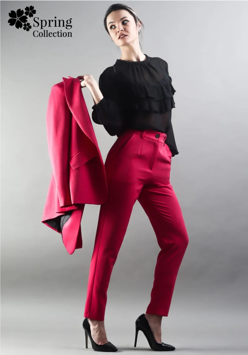 Pantaloni Moze cu fenta fucsia