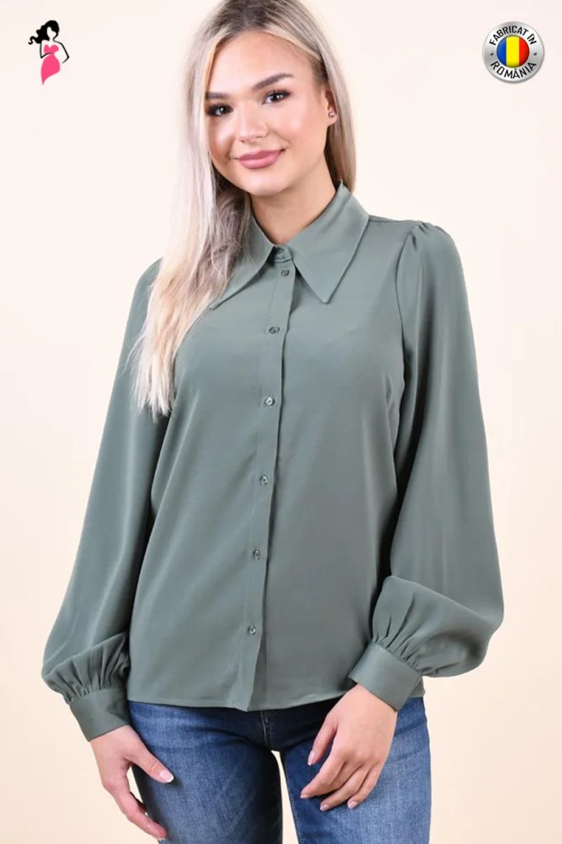 Camasa office/casual de culoare kaki lejera cu umeri usor bufanti