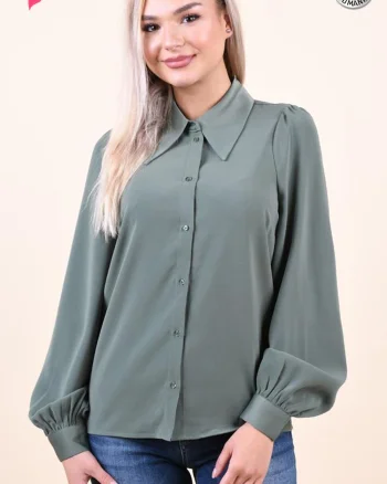 Camasa office/casual de culoare kaki lejera cu umeri usor bufanti
