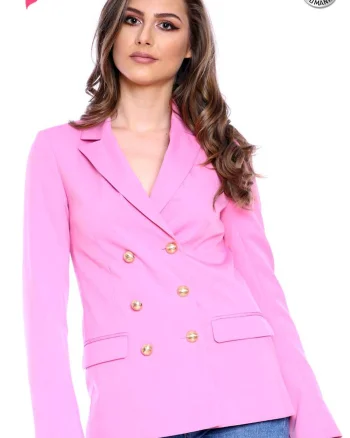 Sacou casual roz cu rever ascutit