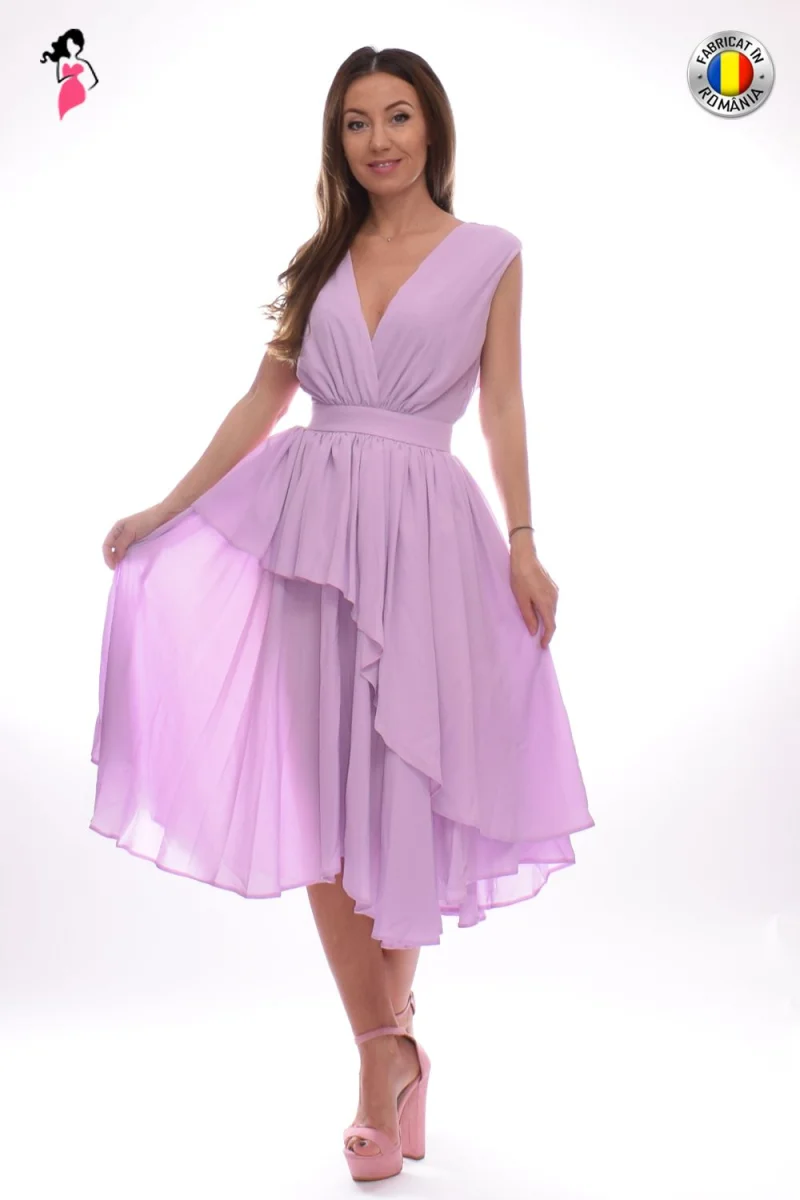 Rochie din voal lila asimetrica cu croiala in clos