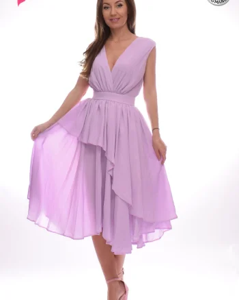 Rochie din voal lila asimetrica cu croiala in clos