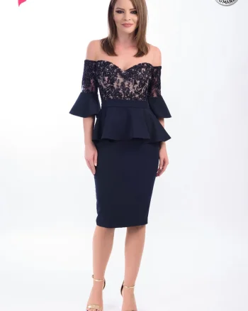 Rochie MBG Collection de ocazie conica cu maneci clopot si peplum la talie
