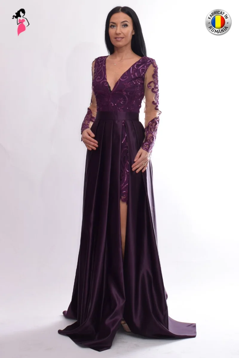 Rochie de seara lunga din tafta si broderie