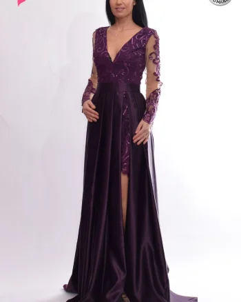Rochie de seara lunga din tafta si broderie
