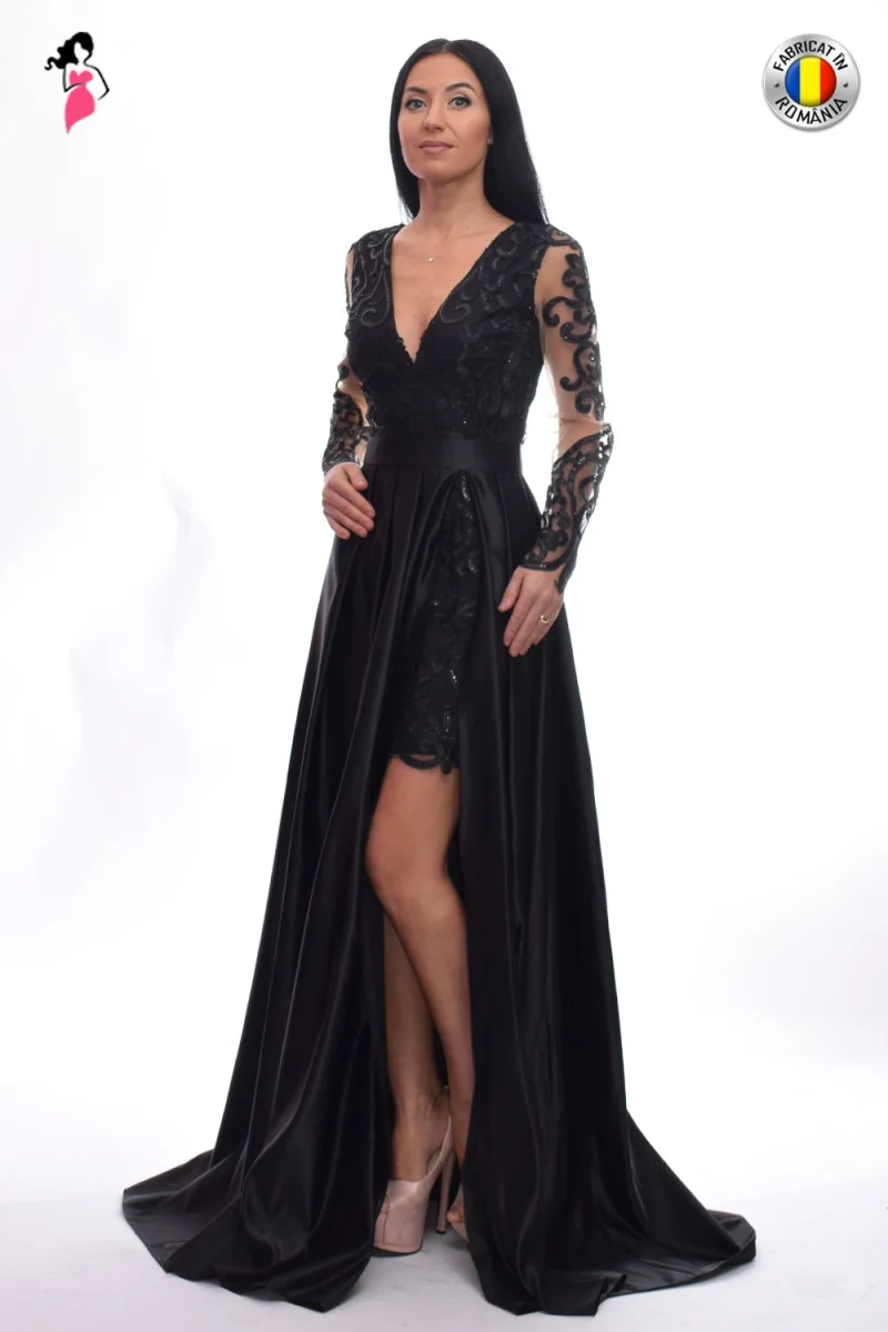 Rochie lunga de ocazie din tafta cu broderie