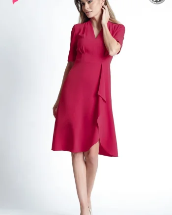 Rochie Xara eleganta din sfofa cu fusta petrecuta si pliu fluid