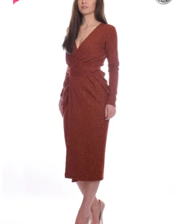 Rochie de ocazie parte peste parte din tricot fin cu fir laminat