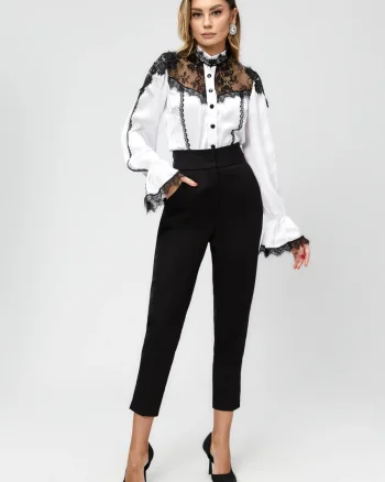 Pantaloni conici cu talie inalta si buzunare laterale