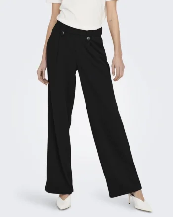 Pantaloni negri lejeri cu elastic la talie si buzunare laterale