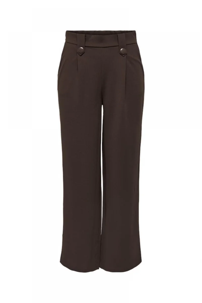 Pantaloni maro cu talie inalta si croiala lejera