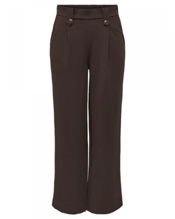 Pantaloni maro cu talie inalta si croiala lejera
