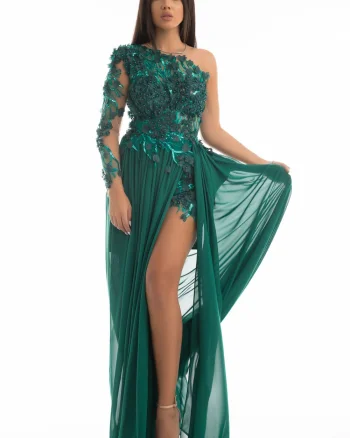 Rochie de seara lunga din voal cu broderie 3D