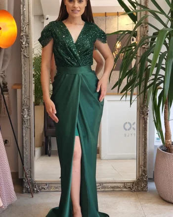Rochie eleganta din tesatura pretioasa de culoare verde