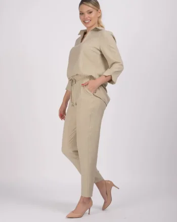 Bluza asimetrica bej din vascoza