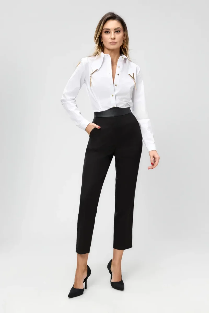 Pantaloni dama negri cu talie inalta si buzunare lateral