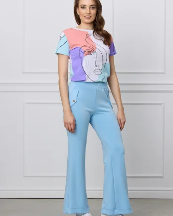 Pantaloni sport bleu evazati