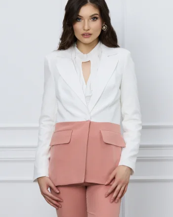 Sacou office alb cu peach