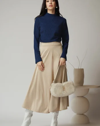 Fusta midi din catifea ivory