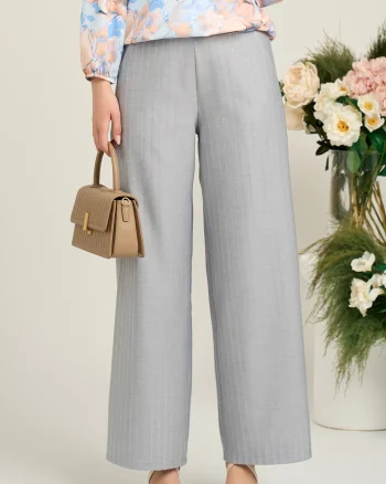 Pantaloni smart-casual din viscoza gri cu paiete