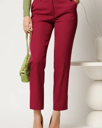 Pantaloni office din stofa magenta simpli cu buzunare