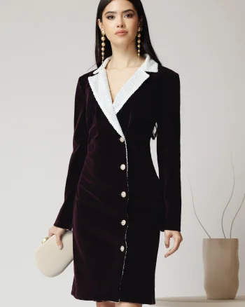 Rochie DY Fashion eleganta din catifea mov tip sacou cu rever din paiete