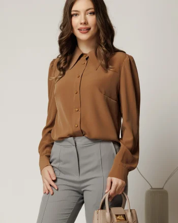 Camasa DY Fashion maro cu guler si inchidere cu nasturi