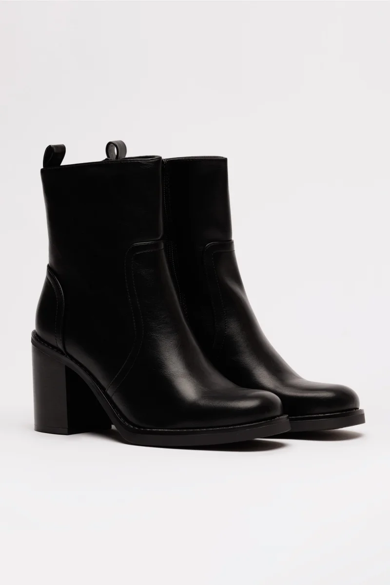 Botine negre din piele ecologica de dama cu toc patrat