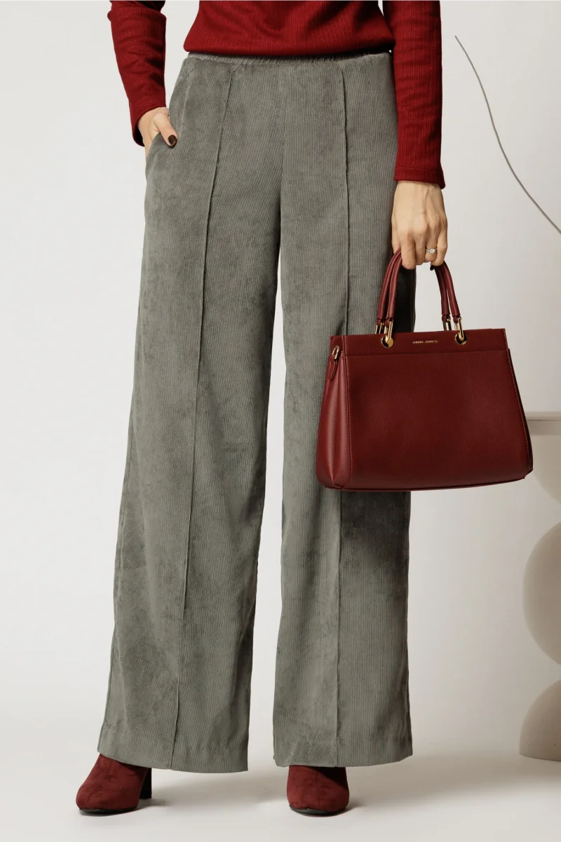 Pantalon DY Fashion lejer din velur gri cu buzunare