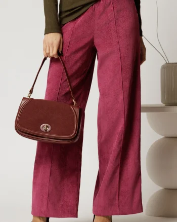 Pantalon DY Fashion lejer din velur magenta cu buzunare