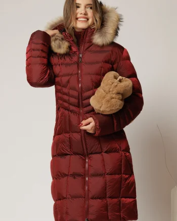 Geaca dama midi bordo cu gluga detsabila cu blanita