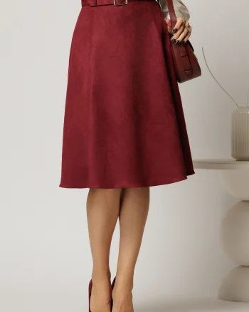 Fusta DY Fashion bordo clos din piele intoarsa si curea in talie