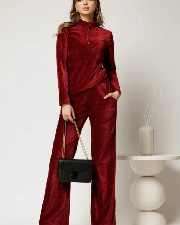 Pantaloni DY Fashion bordo din catifea velurata casual eleganti