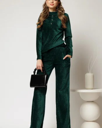 Pantaloni DY Fashion verzi din catifea velurata casual eleganti