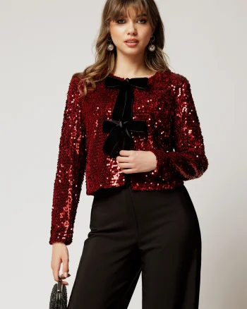 Bolero DY Fashion bordo din catifea cu paiete