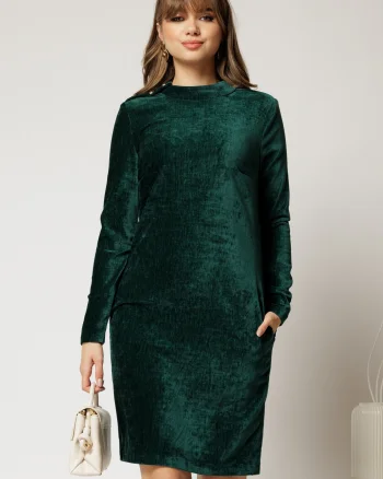 Rochie DY Fashion verde dreapta din catifea velurata